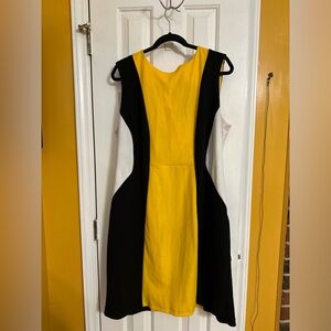 Ashley Stewart Yellow, Black, and White Colorblock Dress in a 20